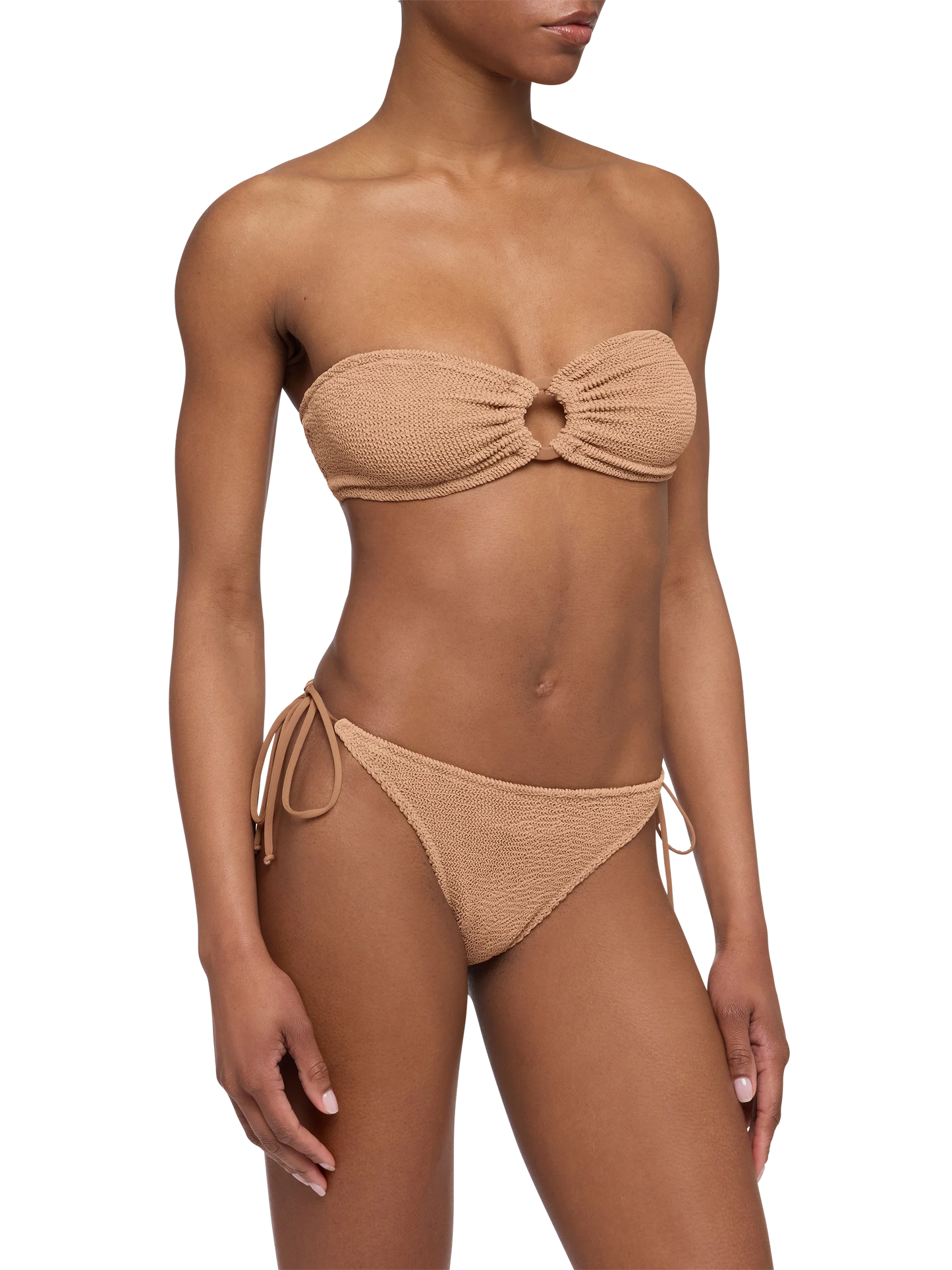Yulia Norah caramel brown crinkle bikini with bandeau top and cheekiest briefs - MC2 Saint Barth