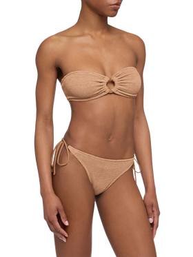 Yulia Norah caramel brown crinkle bikini with bandeau top and cheekiest briefs - MC2 Saint Barth