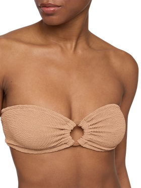 Yulia Norah caramel brown crinkle bikini with bandeau top and cheekiest briefs - MC2 Saint Barth