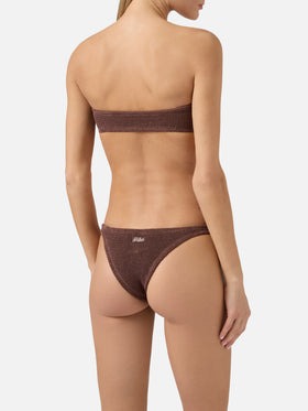 Bikini a fascia Yulia Naomi in crinkle marrone