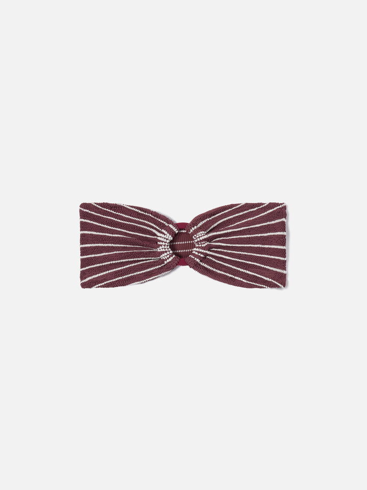 Top de bikini bandeau Yulia en tejido crinkle a rayas burdeos 