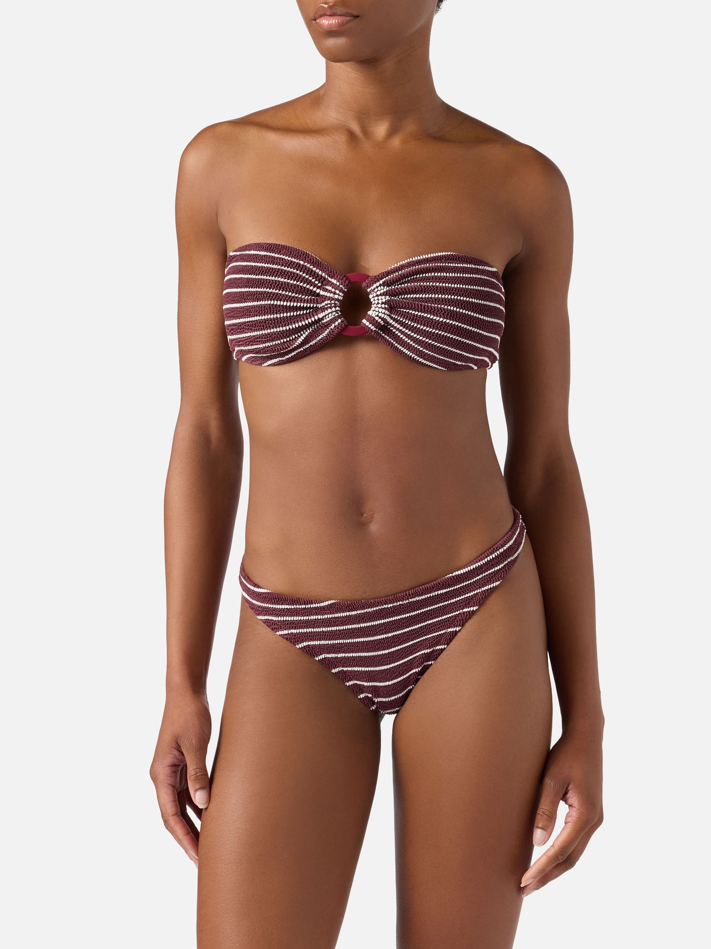 Bikini de crinkle a rayas bordeaux y blanco Yulia Naomi 