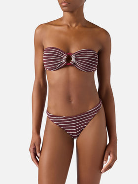Bikini de crinkle a rayas bordeaux y blanco Yulia Naomi 