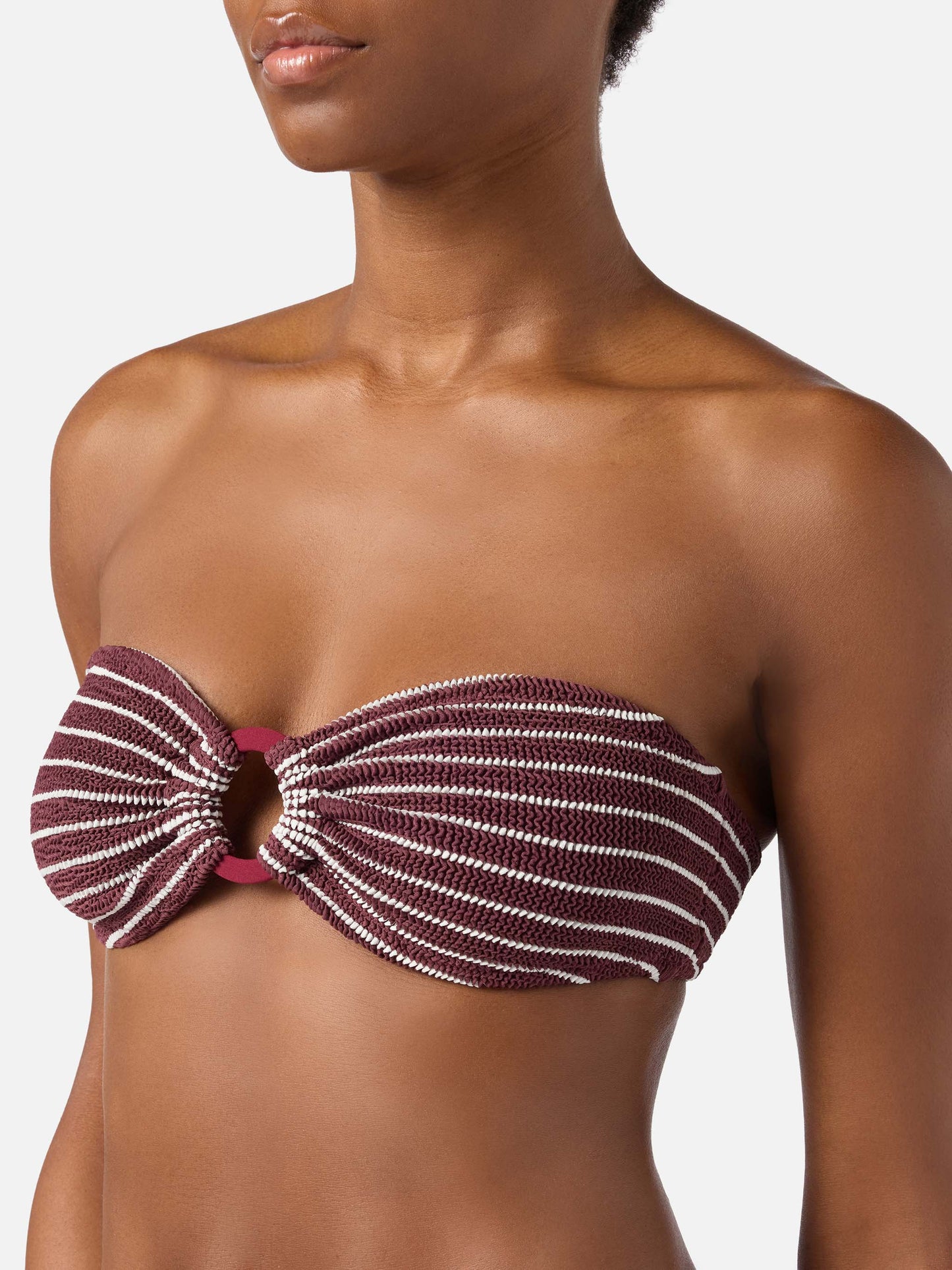 Bikini de crinkle a rayas bordeaux y blanco Yulia Naomi 