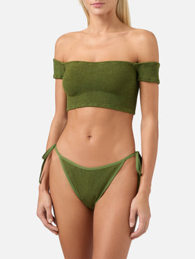 Wide shoulder strap bikini Zena Marielle in military green crinkle
