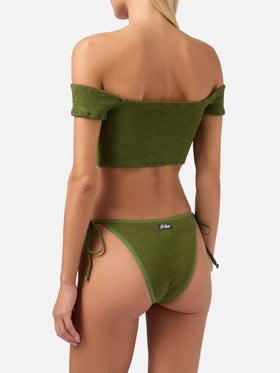 Wide shoulder strap bikini Zena Marielle in military green crinkle