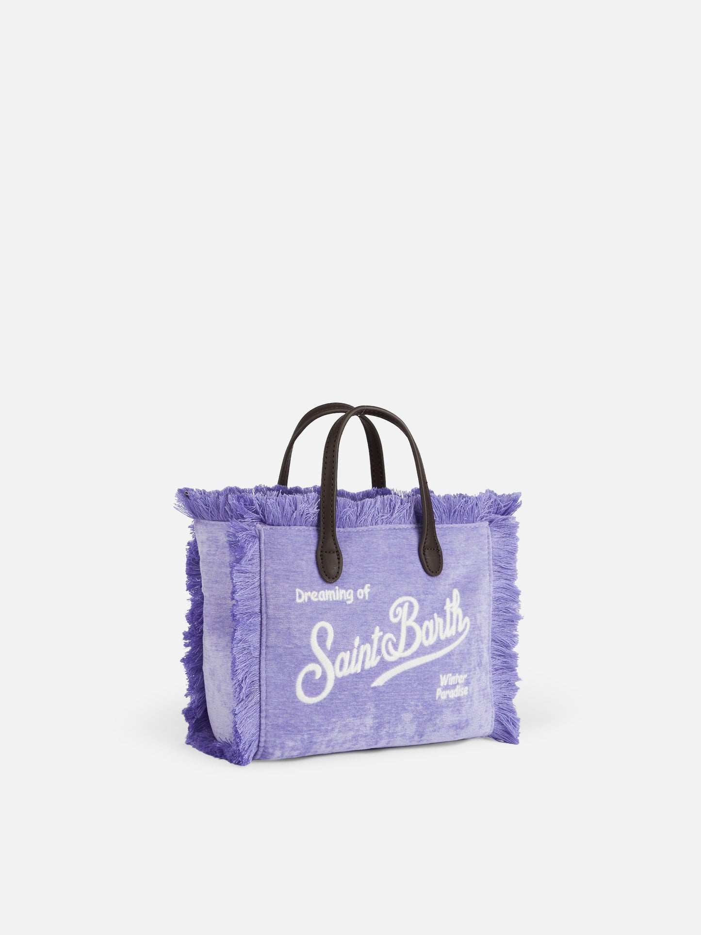 Borsa Mini Vanity con frange in velluto lilla