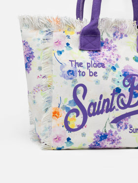 Vanity-Einkaufstasche aus Baumwollcanvas mit Aquarellblumen und Blumenmuster