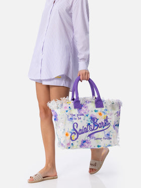 Vanity-Einkaufstasche aus Baumwollcanvas mit Aquarellblumen und Blumenmuster