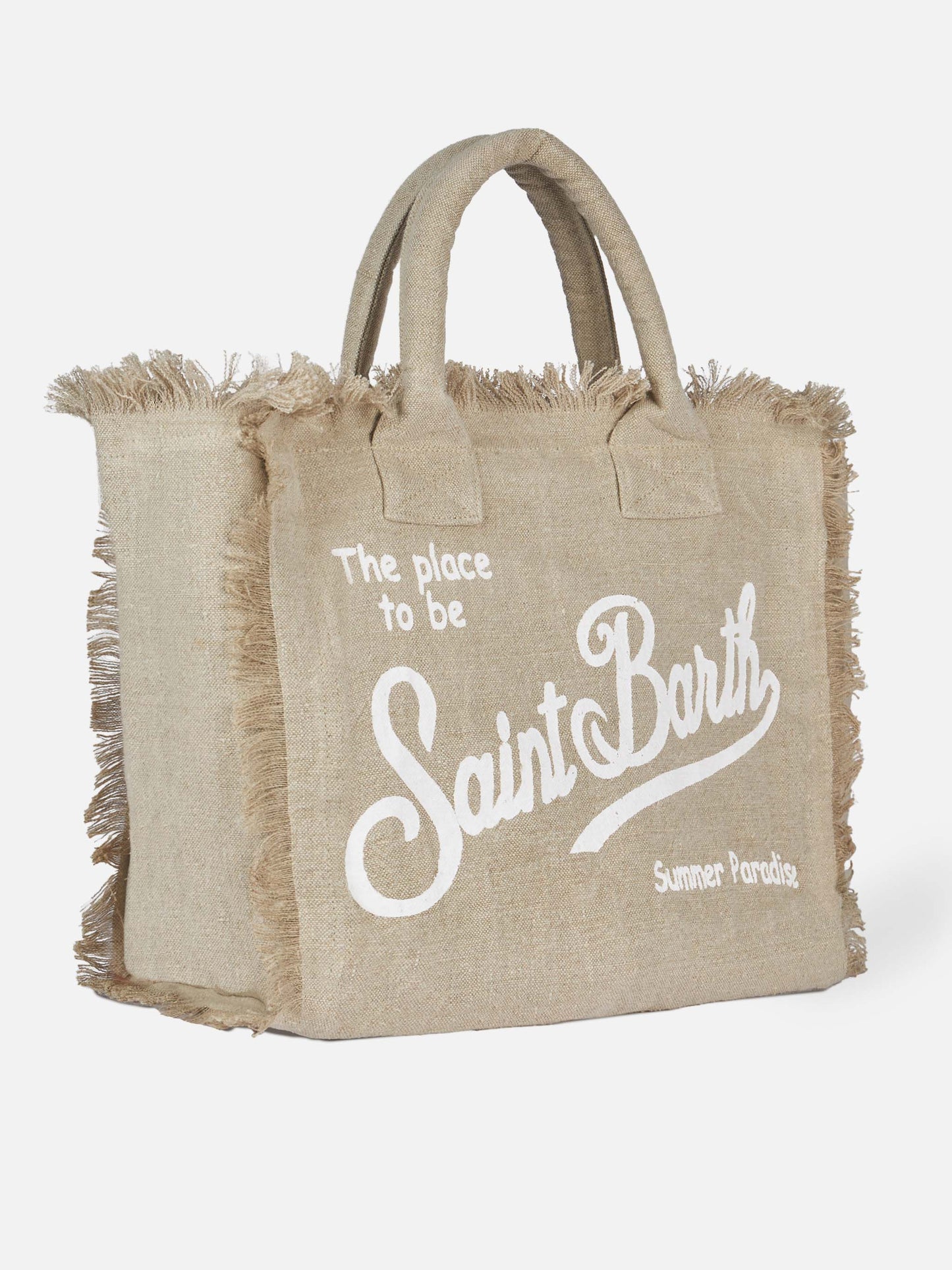 Borsa Vanity regular in lino beige tinta unita
