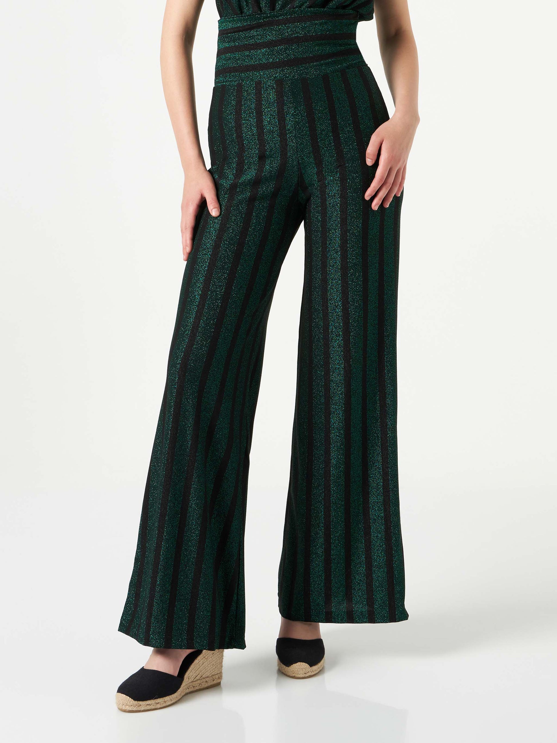 Black and green glitter striped palazzo pants - MC2 Saint Barth