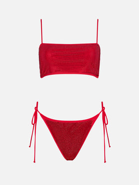 Bikini a fascia Athena Virgo rosso con strass