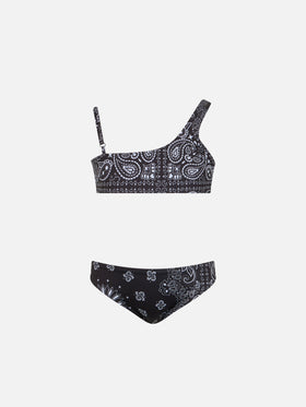 Girl one shoulder bikini Vivy with bandanna print - MC2 Saint Barth