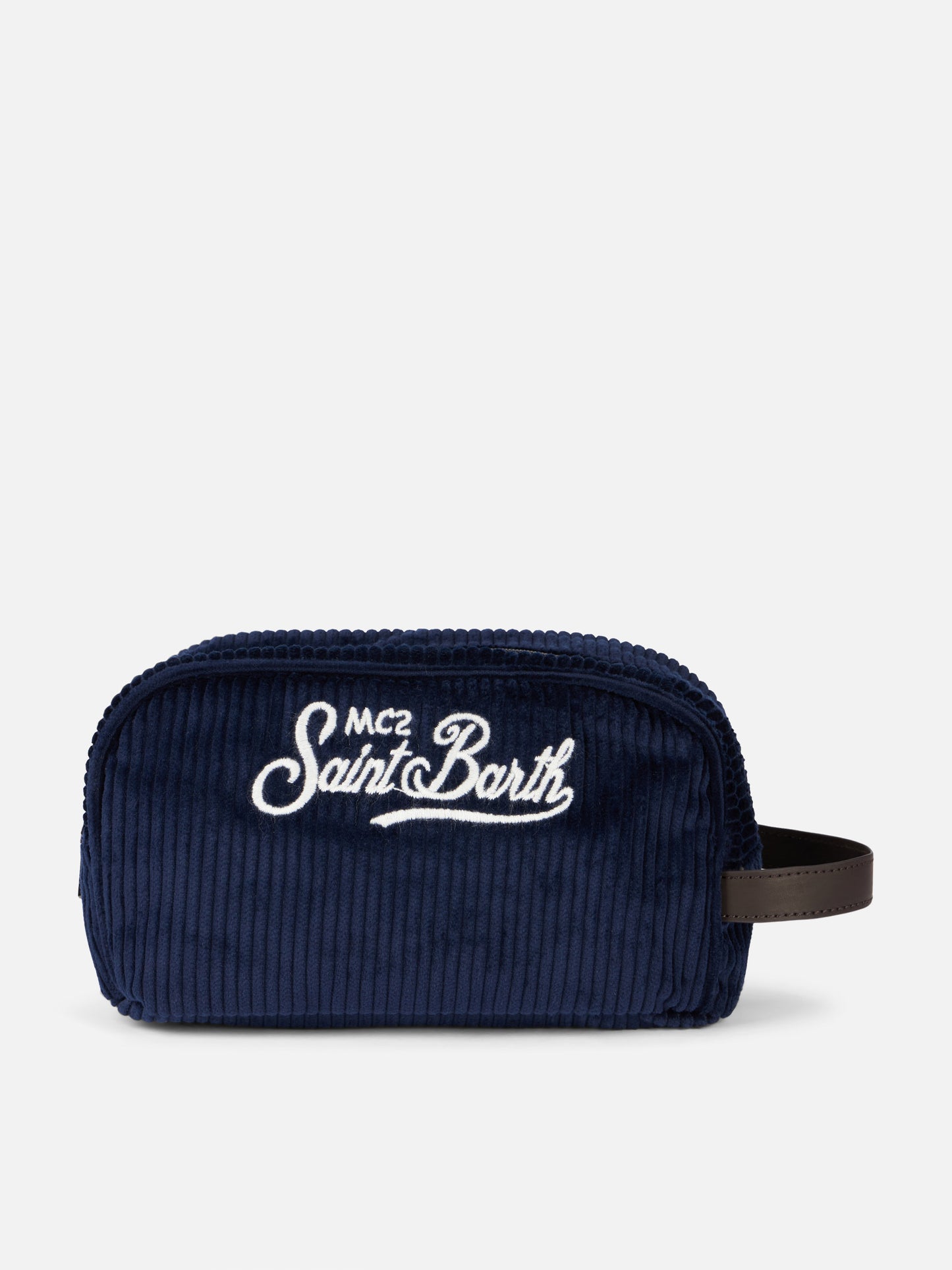 Beauty case in velluto a coste blu