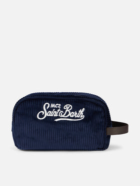 Beauty case in velluto a coste blu