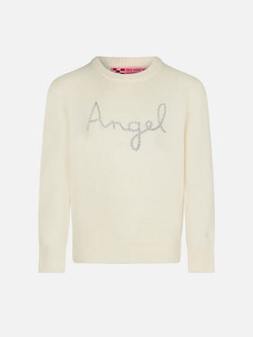 Girl white sweater angel wings embroidery - MC2 Saint Barth