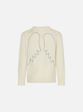 Girl white sweater angel wings embroidery - MC2 Saint Barth