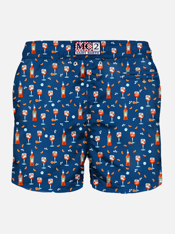 Man light fabric swim shorts with Spritz print | APEROL SPECIAL EDITION