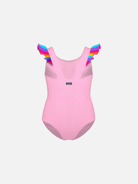 Girl ruffled one piece swimsuit with unicorn print - MC2 Saint Barth