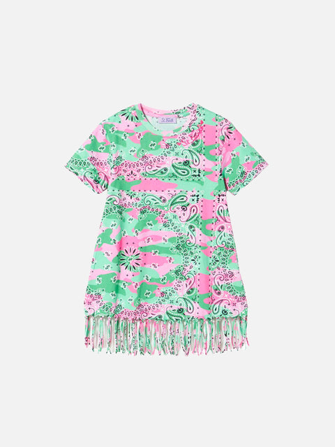 Girl mimetic cotton dress with fringes - MC2 Saint Barth