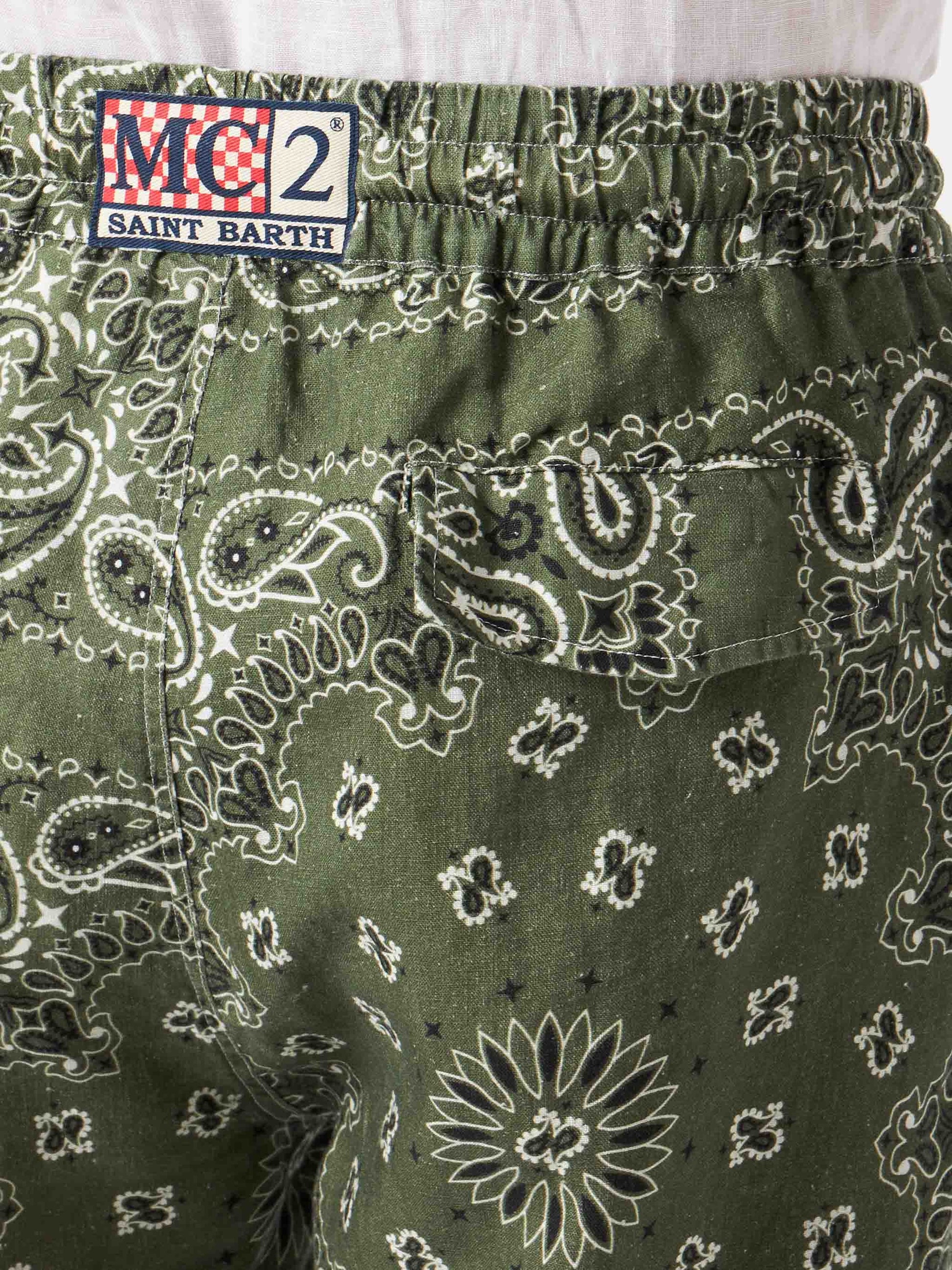 Man linen bermuda shorts with military green bandanna print - MC2 Saint Barth