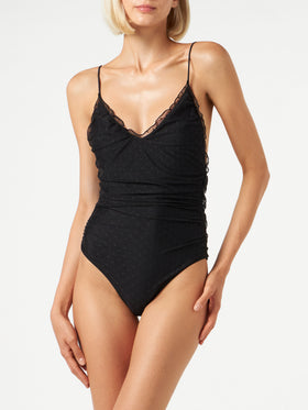 Black one piece swimsuit Francoise with tulle - MC2 Saint Barth