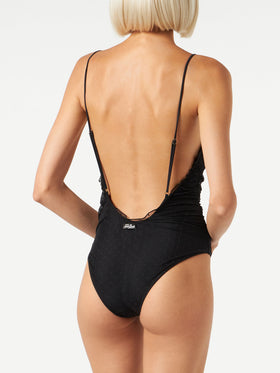 Black one piece swimsuit Francoise with tulle - MC2 Saint Barth