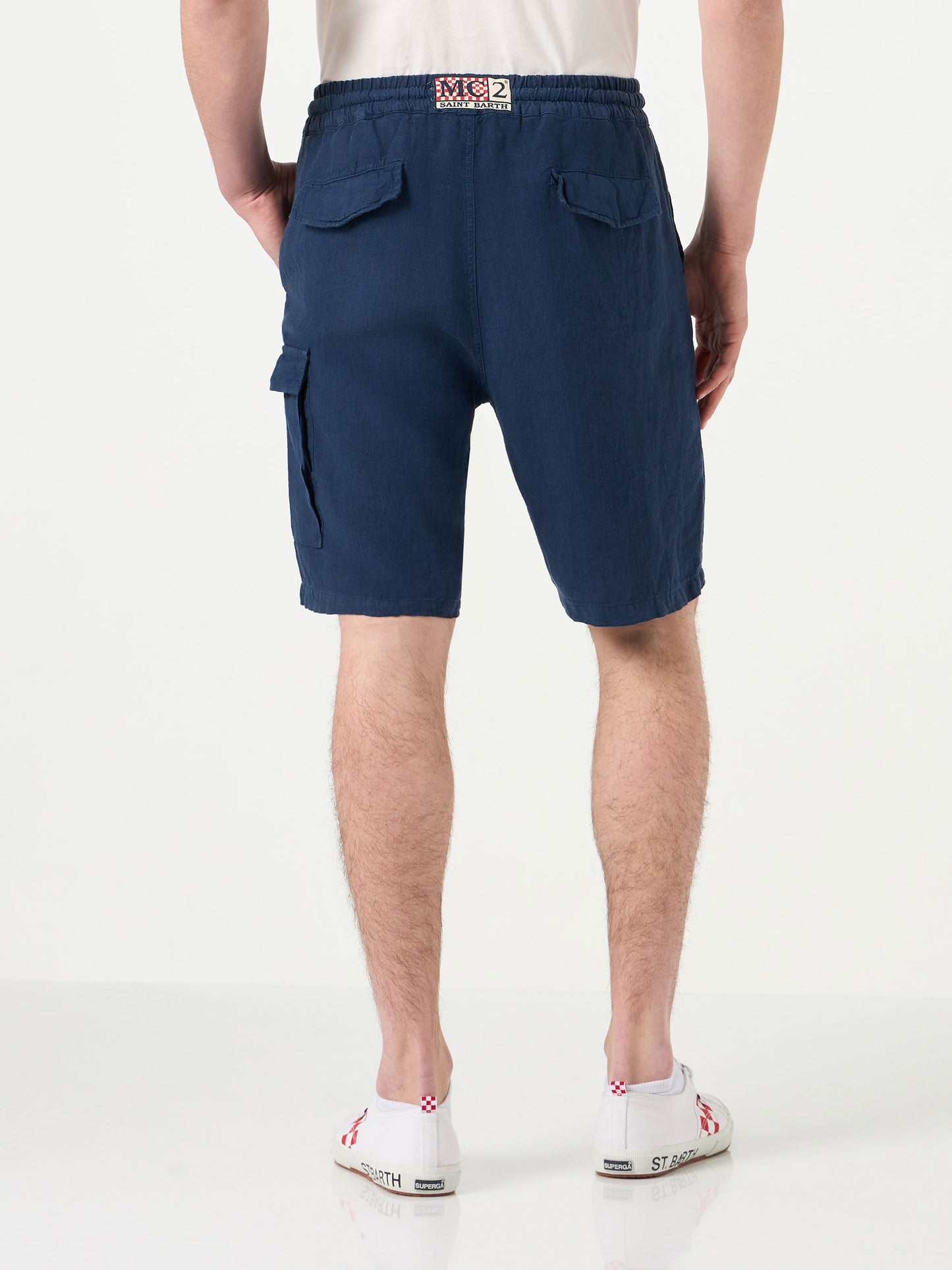 Bermuda da uomo in lino blu navy