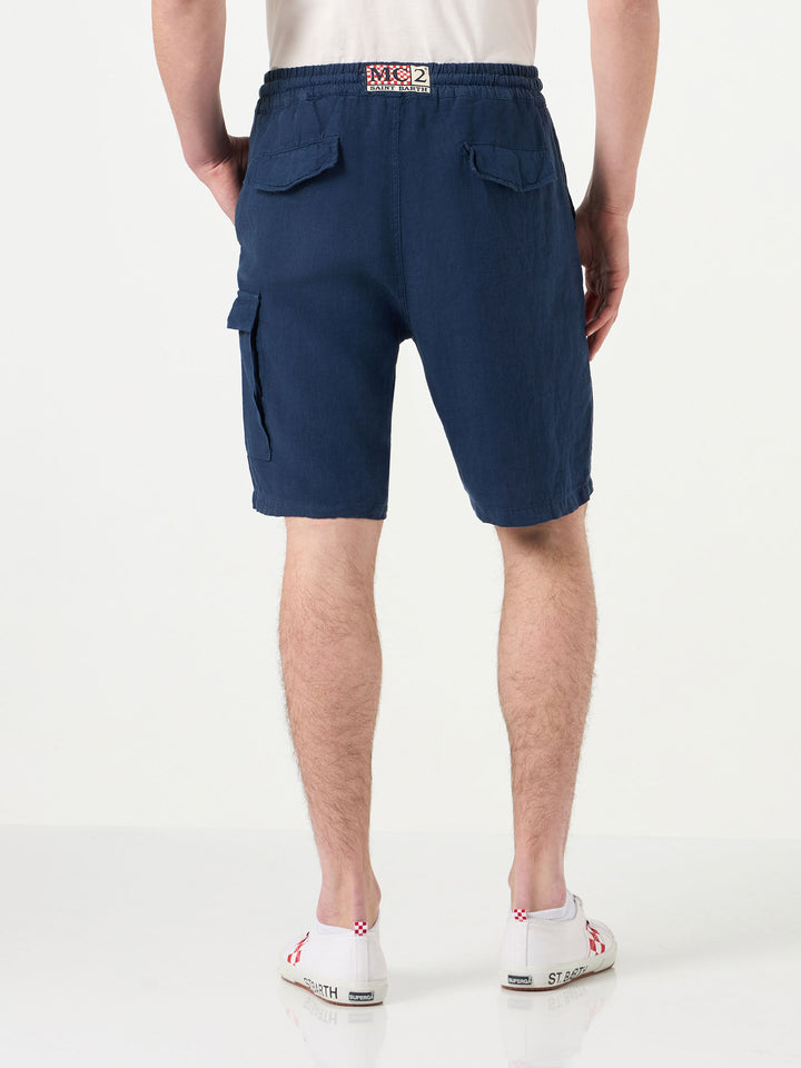 Bermuda da uomo in lino blu navy