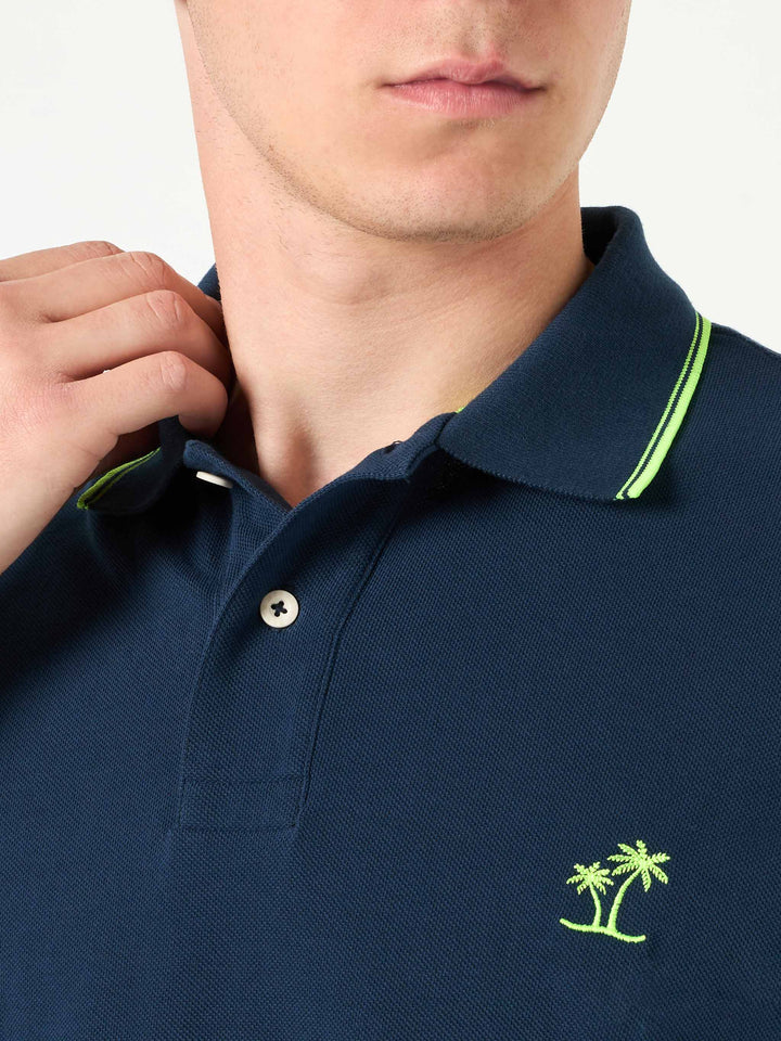 Blue piquet polo with St. Barth logo and contrasts - MC2 Saint Barth