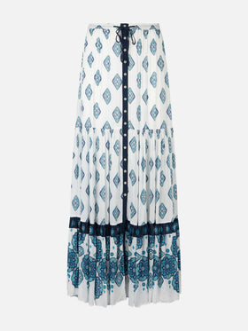 Light blue flower gipsy print long skirt - MC2 Saint Barth