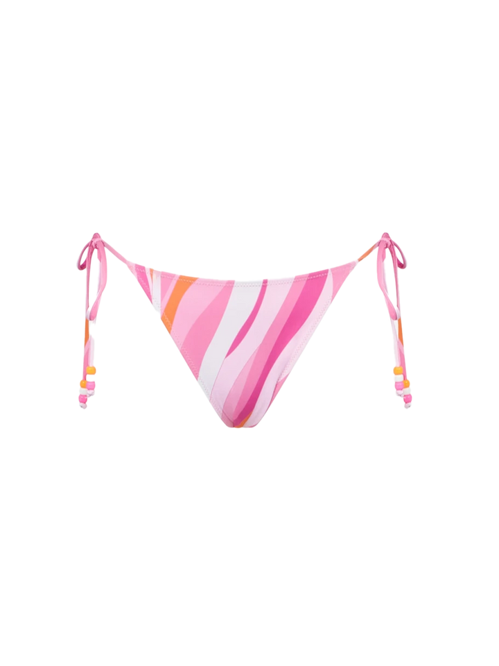 Woman shape wave print swim briefs with side laces and charms