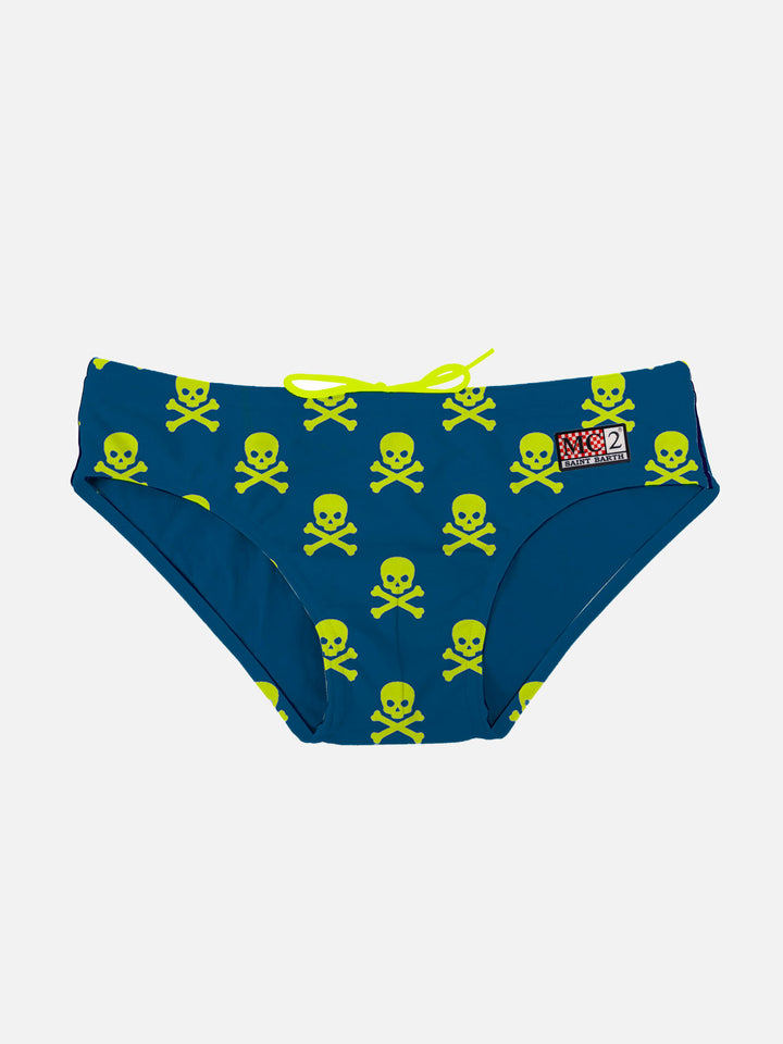 Yellow Fluo Skulls Boy Swim Briefs - MC2 Saint Barth