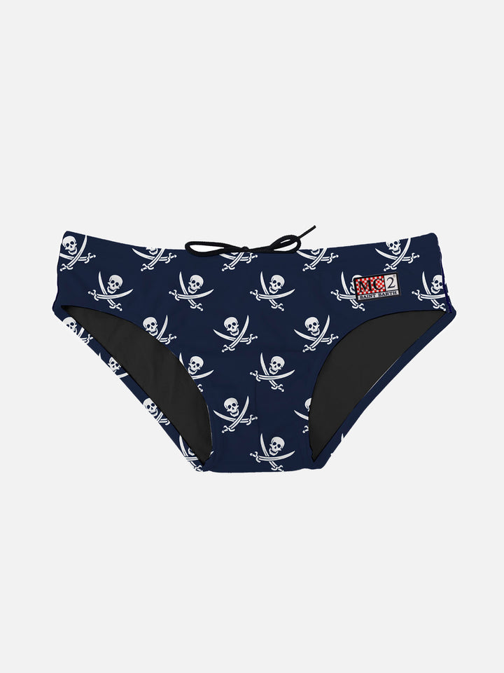 Blue navy boy swim briefs pirates micro print - MC2 Saint Barth