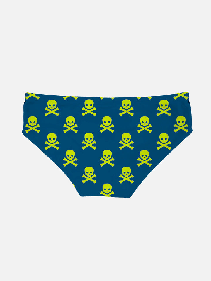 Yellow Fluo Skulls Boy Swim Briefs - MC2 Saint Barth