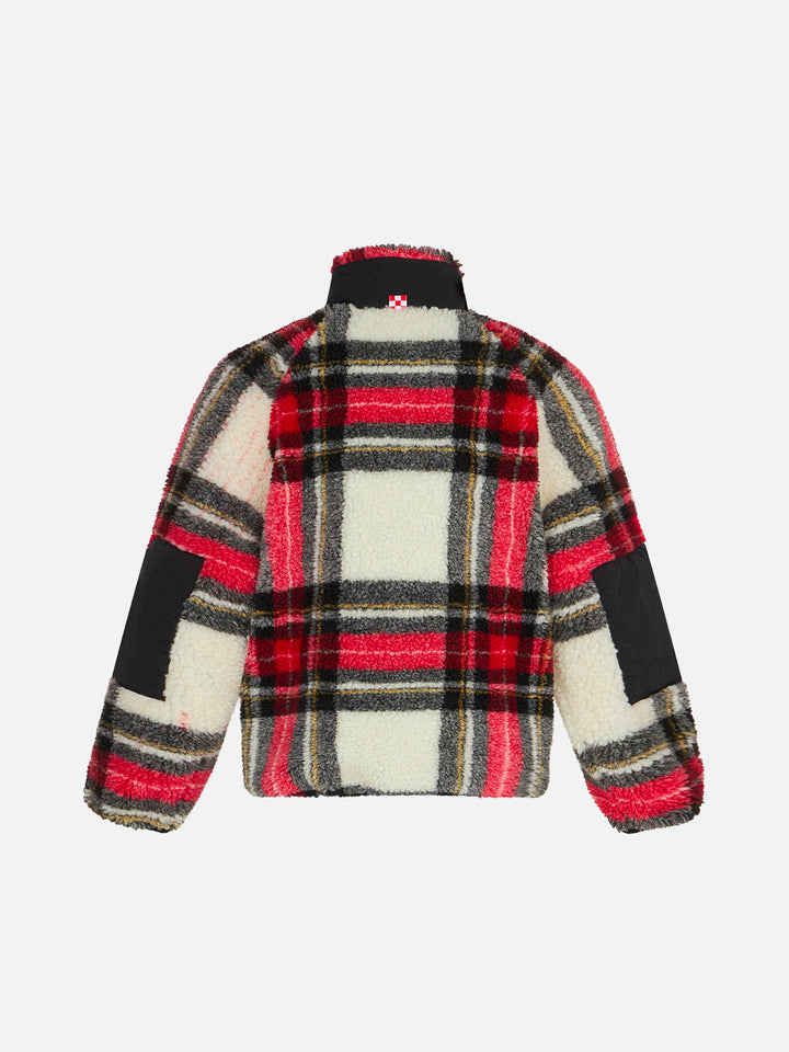 Kids tartan sherpa jacket with St. Barth Bob Club embroidery - MC2 Saint Barth