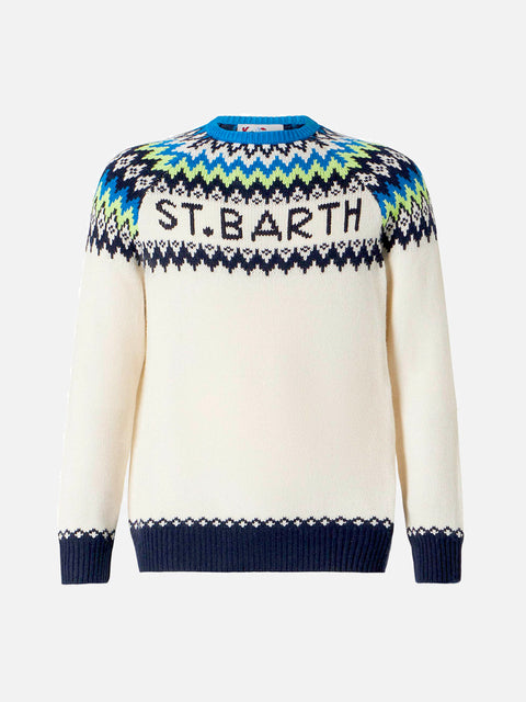 Boy white sweater with Icelandic jacquard - MC2 Saint Barth