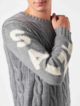 Man grey heavyweight cable knit sweater Bergen - MC2 Saint Barth