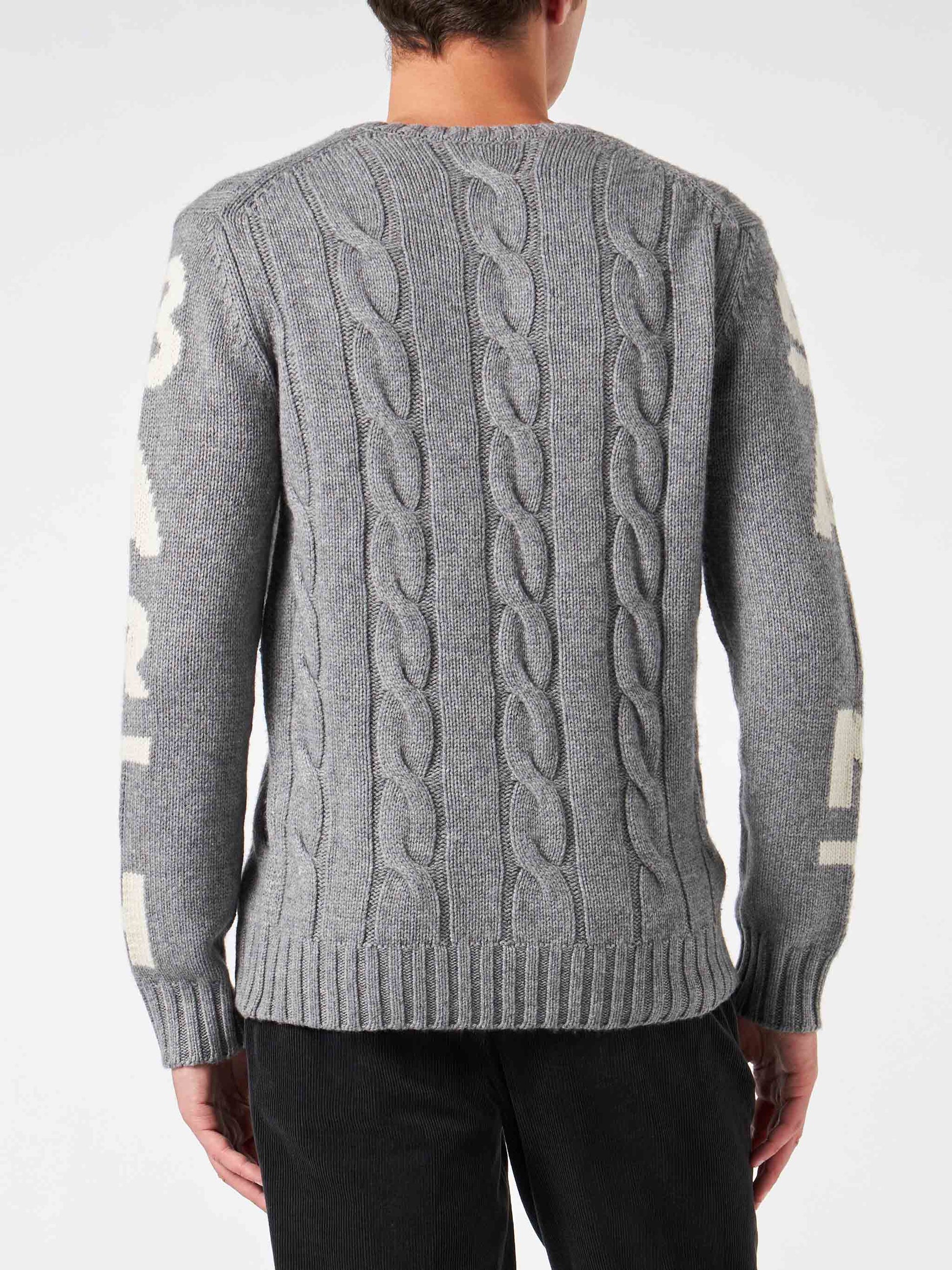 Man grey heavyweight cable knit sweater Bergen - MC2 Saint Barth