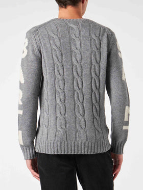 Man grey heavyweight cable knit sweater Bergen - MC2 Saint Barth