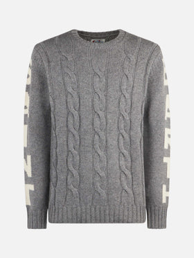 Man grey heavyweight cable knit sweater Bergen - MC2 Saint Barth