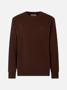 Man crewneck brown lambswool sweater with St. Barth embroidery - MC2 Saint Barth