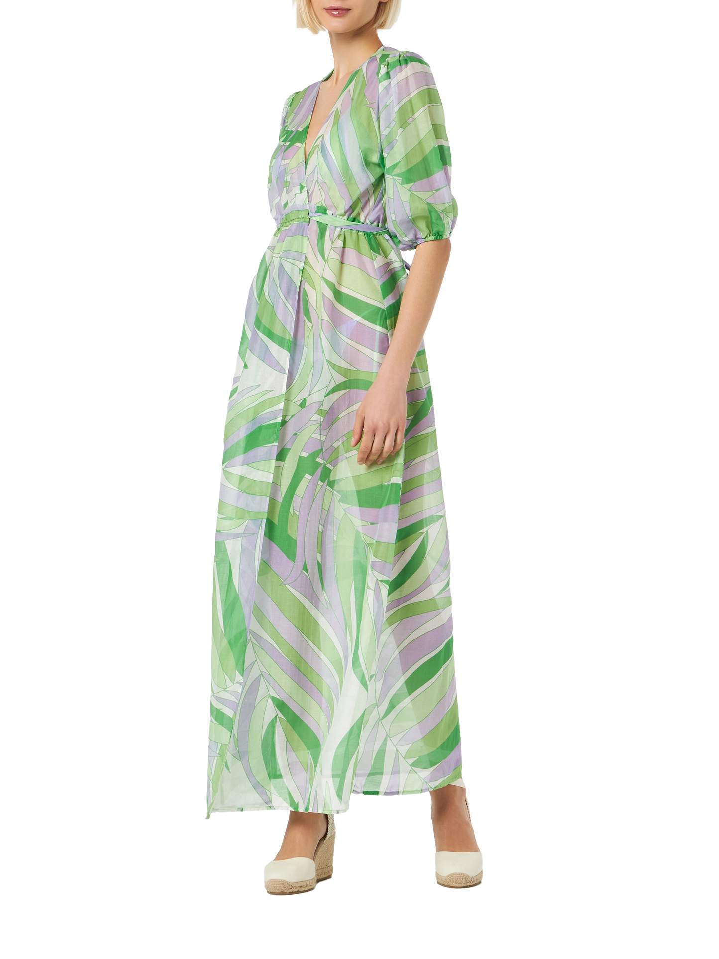 Cotton and silk long dress Bliss with palm print - MC2 Saint Barth
