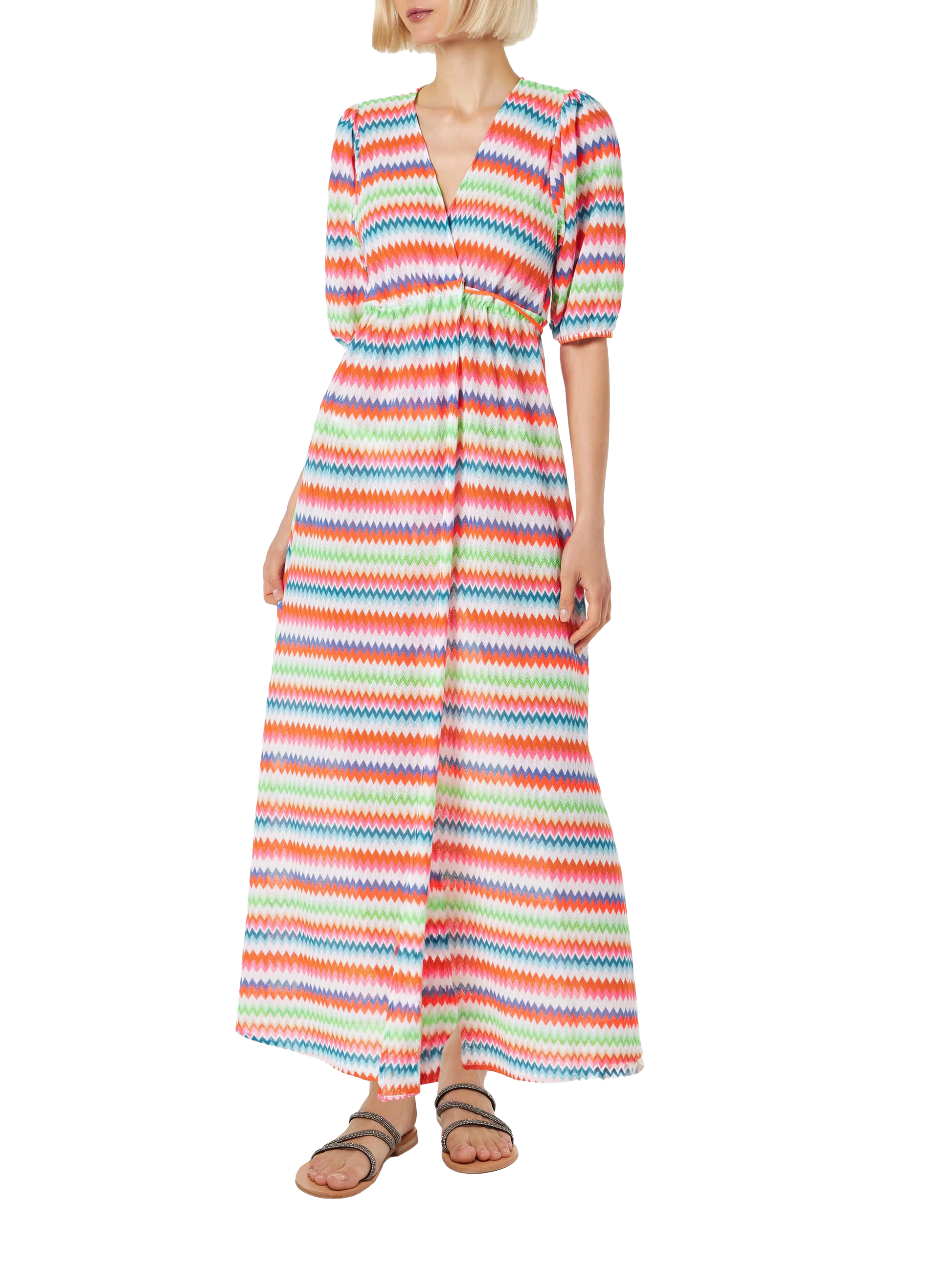 Chevron raschel knit long beach dress Bliss with striped pattern - MC2 Saint Barth