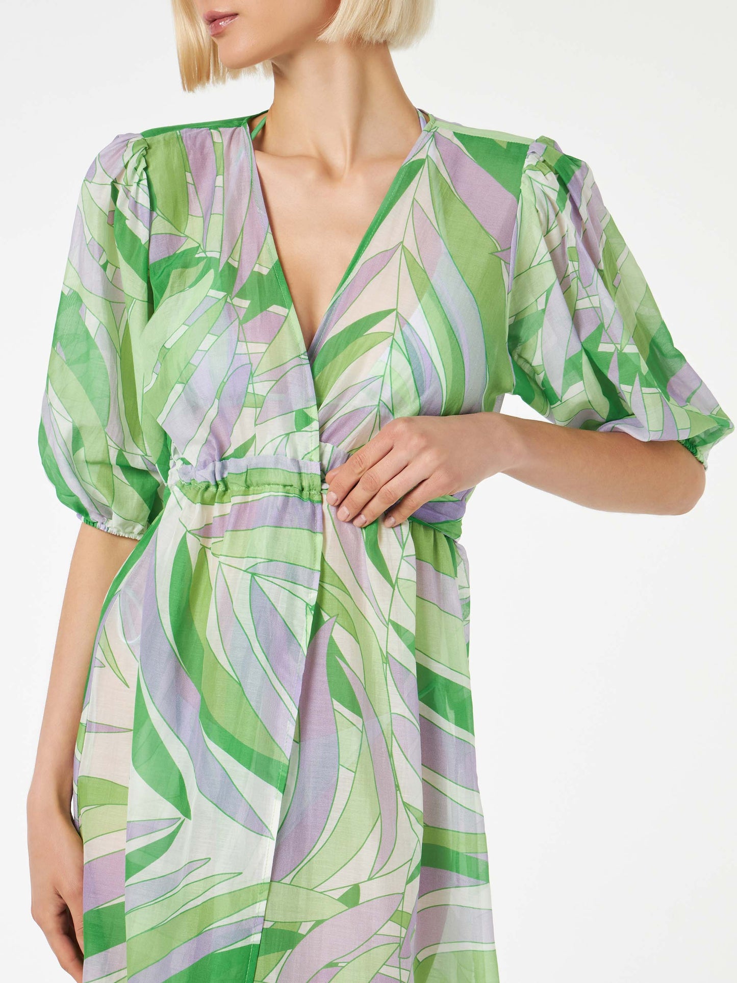 Cotton and silk long dress Bliss with palm print - MC2 Saint Barth