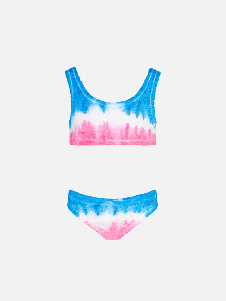 Girl crinkle bralette bikini with tiedye effect