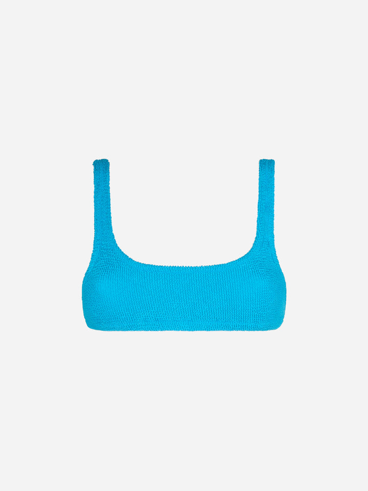 Woman turquoise crinkle bralette top swimsuit - MC2 Saint Barth