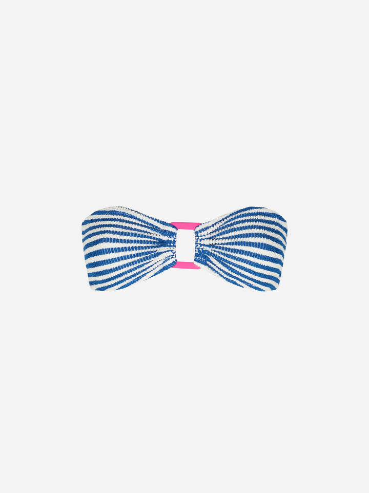 Damen-Bandeau-Badeanzugoberteil in Crinkle-Optik mit Streifen 