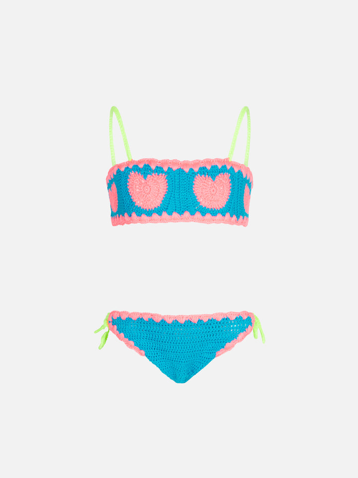 Girl crochet bandeau bikini with hearts - MC2 Saint Barth