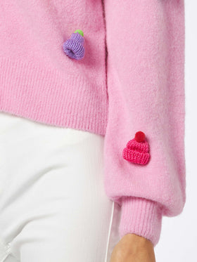 Woman brushed cropped cardigan with puff sleeves